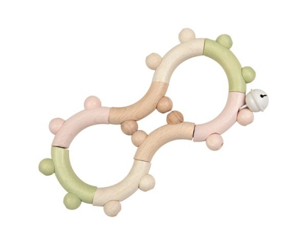 Rassel in 8-Form, oliv/rose - Babyspielzeug