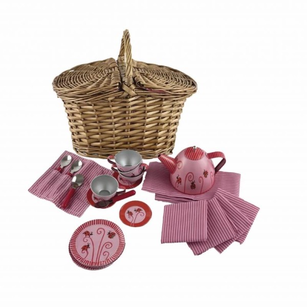 Tee-Set für Kinder im Korb, Design Marienkäfer