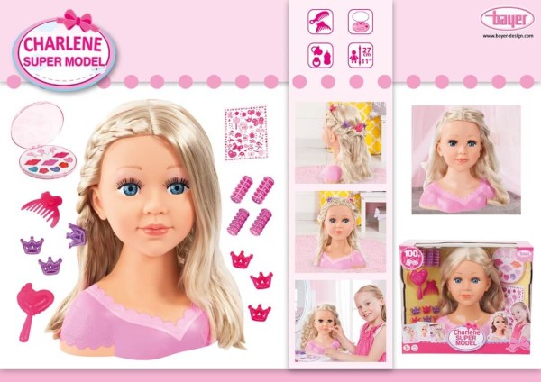 Charlene Super Model, Frisierkopf mit Spielgeschenke Kosmetik 