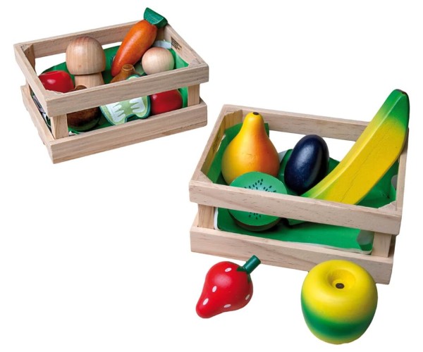 Holzkorb-Set, mit Obst oder Gemüse aus Holz