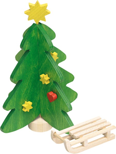 Weihnachtsbaum und Schlitten fürs Puppenhaus